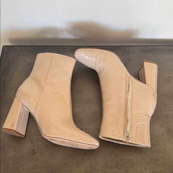 Sam Edelman CODIE 2 Shiny Patent Faux Leather Latte Chic Boots Square Toe Size 8 - Picture 4 of 12